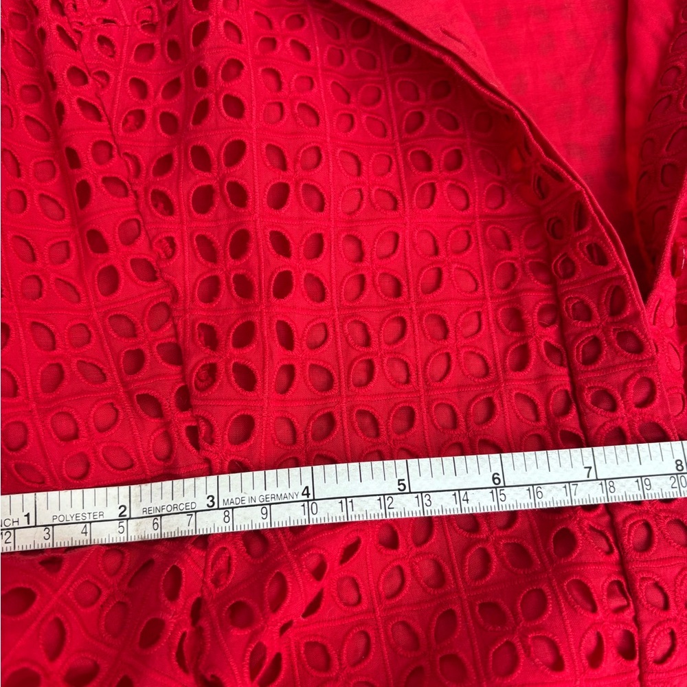 Carolina Herrera Red Eyelet Asymmetrical Shirt Dress size 6 - Picture 5 of 15